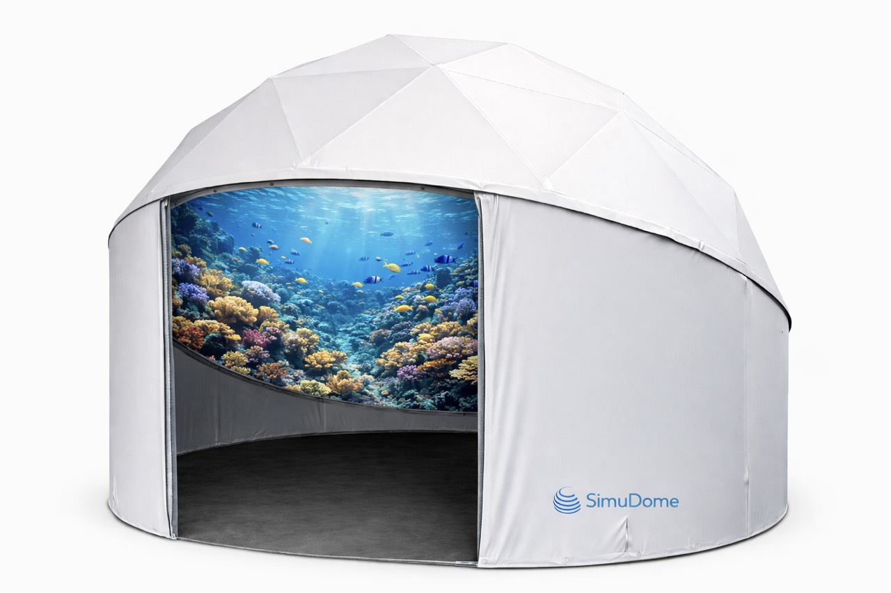Small SimuDome - circular room with sloped geodesic construction